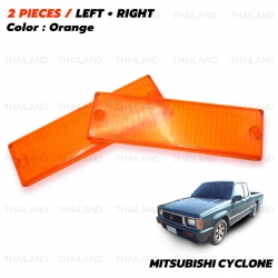 ฝาไฟหรี่ในกันชนหน้า ข้างซ้าย+ขวา 2 ชิ้น สีส้ม สำหรับ Mitsubishi L200 Cyclone ปี 1986-1996